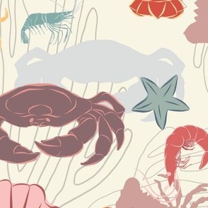 crustacean summer//Large scale// Jumbo// Wallpaper, home decor //fabric