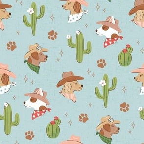 Cowboy Dogs western theme kids, design with cacti and paw prints, gender neutral color SMALL