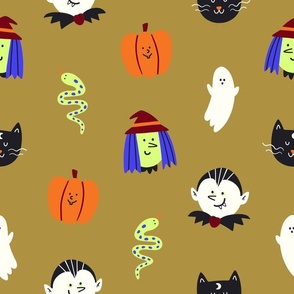 (MEDIUM) Cute Halloween Gang in whimsical colors for kids on Light Background