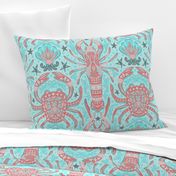 Crayfish and crab. Undersea world. Coral and blue colors - MEDIUM scale
