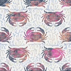 Colorful textured crabs, coral and seaweed - Painterly Shellfish - Crustacean Core
