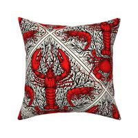 Crustacean in red, black and ivory