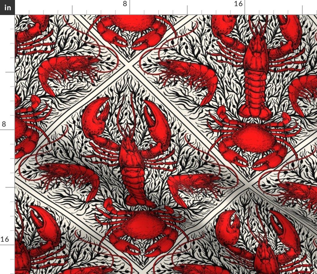 Crustacean in red, black and ivory