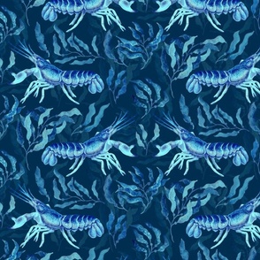 Lobster watercolor in blue