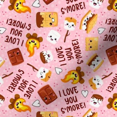 Large Scale I Love You S'More! Summer Campfire Kawaii Face Smores on Pink