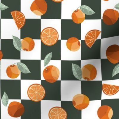 Orange Checkers Chaos - Dark Teal