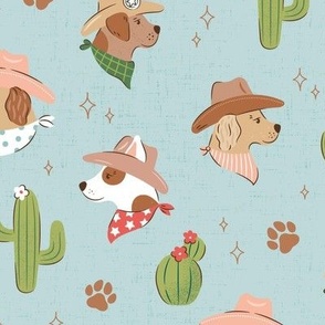 Cowboy Dogs western theme childrens design with cacti and paw prints, gender neutral colors MEDIUM