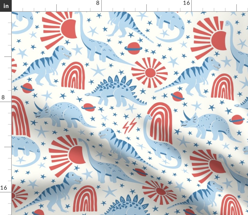 dinosaur planet/red and blue on cream background/large