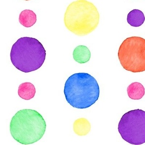 Medium Bright Watercolor Polka Dots on White