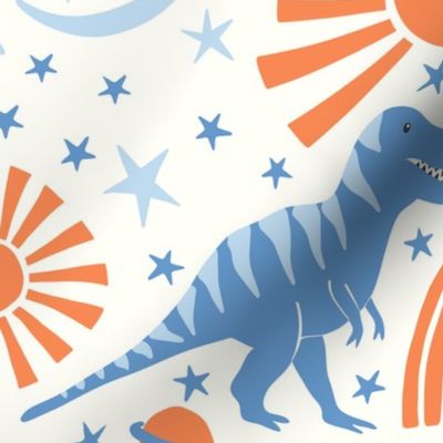 dinosaur planet/blue and orange on cream background/jumbo