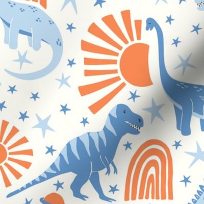 dinosaur planet/blue and orange on cream background/large