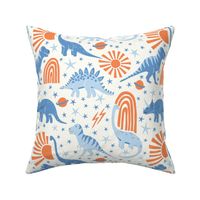 dinosaur planet/blue and orange on cream background/large