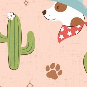 Cowboy Dogs western theme childrens design with cacti and paw prints, gender neutral colors LARGE