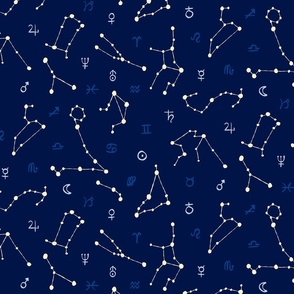(M) Mysterious sky constellations and zodiac signs blue