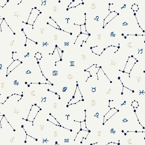 (M) Mysterious sky constellations and zodiac signs off-white