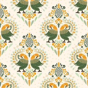 Art deco peacocks yellow and green , chic (Small scale)