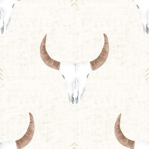 Southwestern Cow Skulls in Rustic Cream Wallpaper (Jumbo)