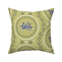 Classy Crustacean Crabs Coastal Chic - Dill/Navy Blue/Ivory - 18 inch