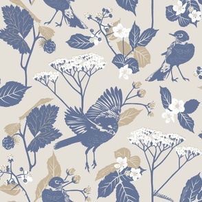JUMBO // Summer Forager // PNW Forest // Blackberry Picking // Woodland Botanical // Elegant Floral // Robin Bird // Periwinkle Blue // Natural Beige // Vintage Modern