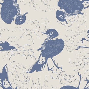 JUMBO // Robin Feather Friend // PNW Forest // Woodland Bird // Sky Clouds // Elegant Vintage Modern // Periwinkle Blue // Natural Beige