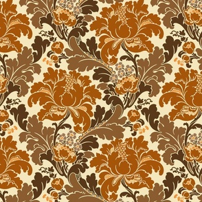 1906 Acanthus and Floral Damask in Browns on Cream