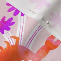 Ocean friends playtime | Crab and starfishes I peach background