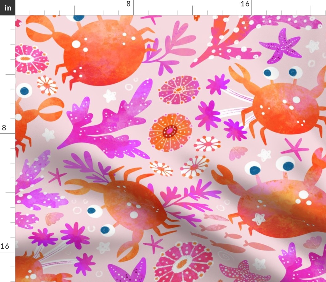Ocean friends playtime | Crab and starfishes I peach background