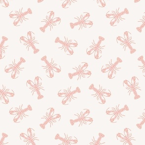 Playful lobsters_ hand drawn pink red and cream_large