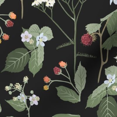 Medium // Wild Berry Forager // PNW Forest // Blackberry Picking // Woodland Botanical // Summer Floral // Moody // Sage Green // Wine Burgundy Red // Periwinkle Blue // Charcoal Black