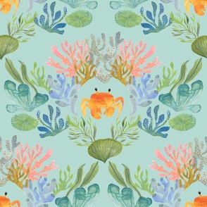 Crab and Coral Damask {Sea Foam Blue}