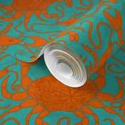 At the Sea Shore / Large Scale / Seafoam Teal Green and Orange Ombre