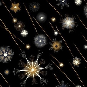 Magical meteor shooting stars / medium scale black grey gold cream