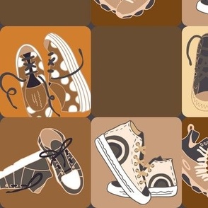 Colorful sneakers (XL) on the checkerboard  - orange, brown, beige, vanilla yellow