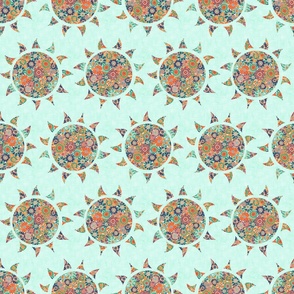 Sun Flowers Teal Background