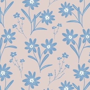 Simple flowers in blue and dusty pink