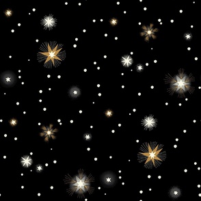 Starry Night Sky with bright stars / large scale black gold cream gray