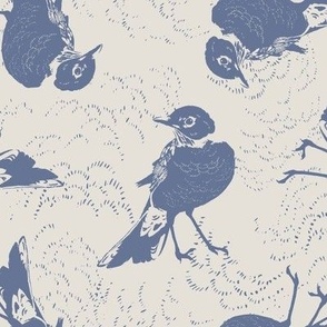 Medium // Robin Feather Friend // PNW Forest // Woodland Bird // Sky Clouds // Elegant Vintage Modern // Periwinkle Blue // Natural Beige