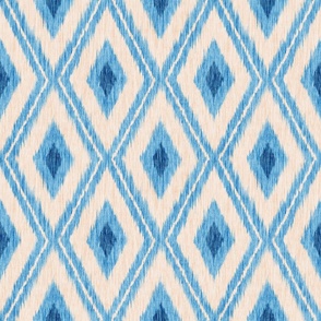 Abstract geometric ikat pattern. Blue and white.