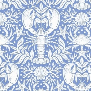 Lobster and crab damask light steel blue WB24 medium scale