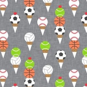 (small scale) Sports Ice-Cream Cones - Soccer/Basketball/Tennis/Volleyball/Baseball - grey - LAD24