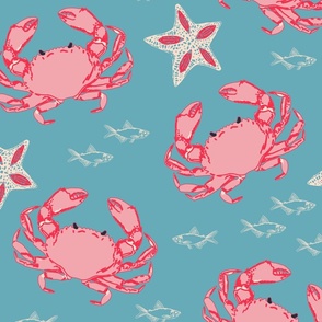 Pink Sketchy Crabby Crustaceans with Starfish (Large)