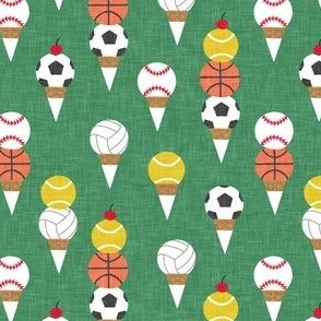 (small scale) Sports Ice-Cream Cones - Soccer/Basketball/Tennis/Volleyball/Baseball - green - LAD24