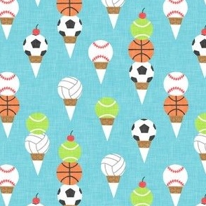(small scale) Sports Ice-Cream Cones - Soccer/Basketball/Tennis/Volleyball/Baseball - light blue - LAD24