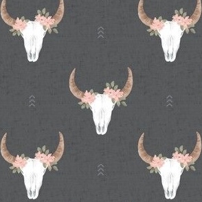 Southwestern Floral Cow Skulls in Rustic Black (Small)