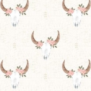 Southwestern Floral Cow Skulls in Rustic Cream (Small)