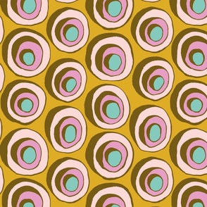 3D circle dots, mustard and pink