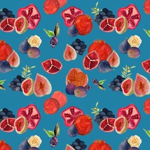 Pomegranates and Figs (Blue)