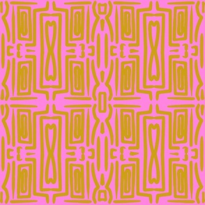 ChiChi Bamboo Party Wall Palm Royale Glamour Bubblegum Pink With Gold Mid-Century Modern 60’s Luxe Chinoiserie Geo Abstract Wallpaper Pool Beach Resort Colorful Bright Pattern
