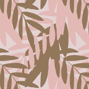 Pink and light brown leaves on light pink background