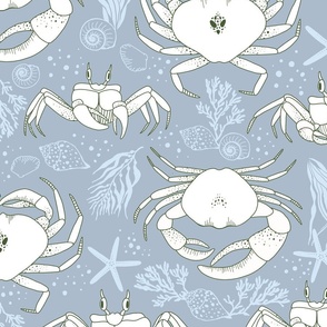 Pacific Crabs Scuttling on the Sand_Blue and White_Large